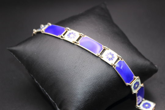 Vintage David-Andersen Bracelet | Norway Vermeil Sterling Silver Blue Guilloche Enamel Floral Design Hand-Painted Free Shipping