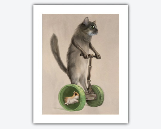 Hamster Wheels Archival Art Print || Cat Wall | Segway Pet Artwork Lover Gift