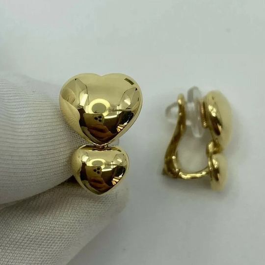 Rare Vintage Van Cleef & Arpels 18K Yellow Gold Double Heart Earrings Clip On