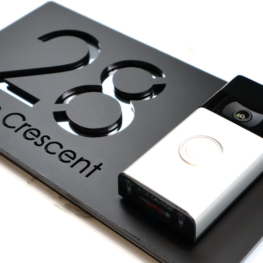 K Smart Sign | Bellissima Db Ring Nest Video Wifi Bell Mounting Plate Laser Cut Matt Black & Silver Mirror Floating House