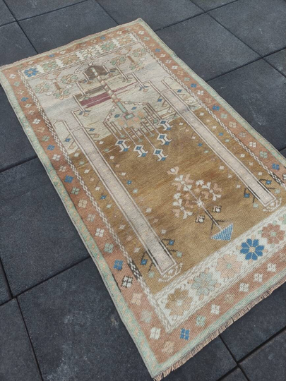 3x5 Ft Vintage Area Rug, Turkish Handmade Anatolian Living Room Kitchen Bedroom Rug