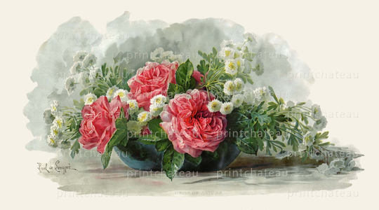 Pink Roses Paul De Longpre New Giclee Long Art Print Cottage Chic Garden Flowers From Vintage Archive Of Printchateau