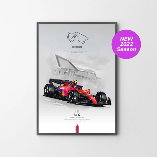 Sainz Jr Wins British Gp At Silverstone Circuit | 2022 F1 Ferrari Car Poster Print Illustration | Unframed