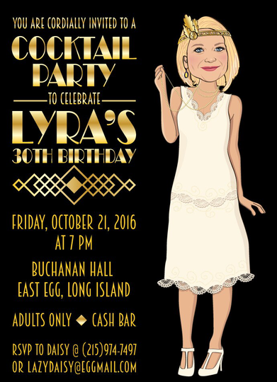Gatsby Birthday Party Invitation 30, 40, 50, Any Age, Bridal Shower, Bachelorette Party - Illustrated From Your Photo Digital File
