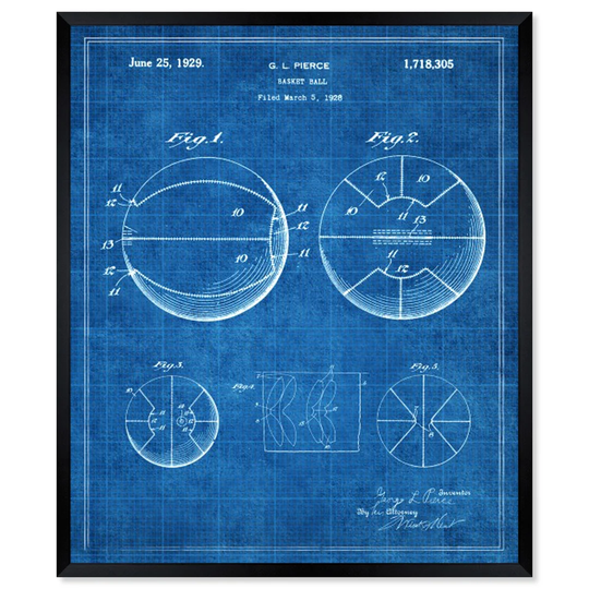 Basket Ball 1929 Blue - Picture Frame Graphic Art Print on Paper