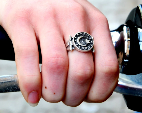 Moon Star Silver Ring, Crescent Resizable Turkish Flag New Solar Malaysia Algeria Tunisia 143