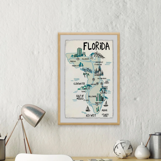 Landmarks in Florida - Picture Frame Graphic Art Print on Paper