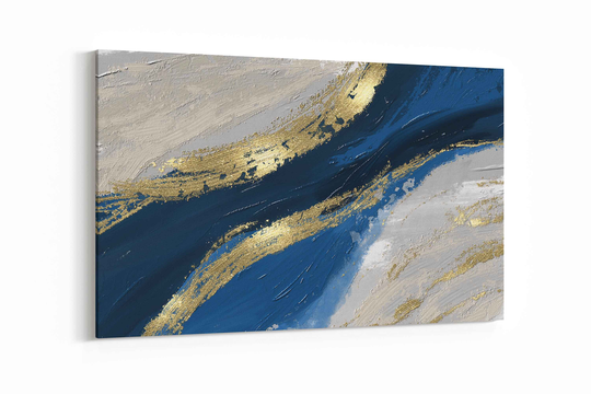Panoramic Prints Abstract Golden & Blue, Canvas Wall Art, Gold, Modern Office Decor, Home Decor