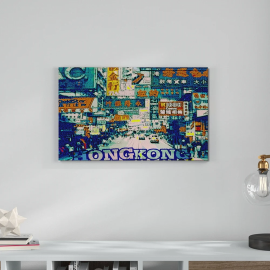 Hong Kong - Graphic Art Print on Canvas