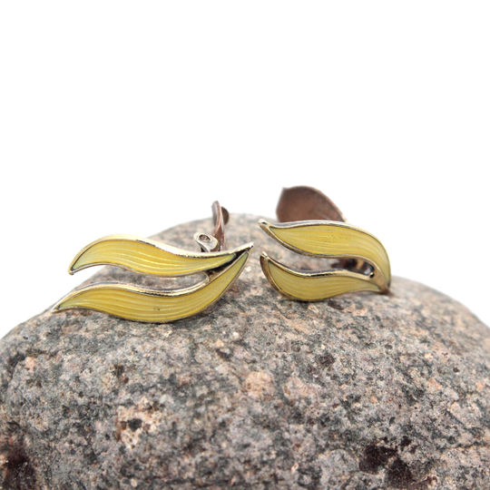 Aksel Holmsen - Vintage Norwegian Sterling Silver & Yellow Guilloche Enamel Clip Earrings | Aksel Holmsen, Norway Free Delivery