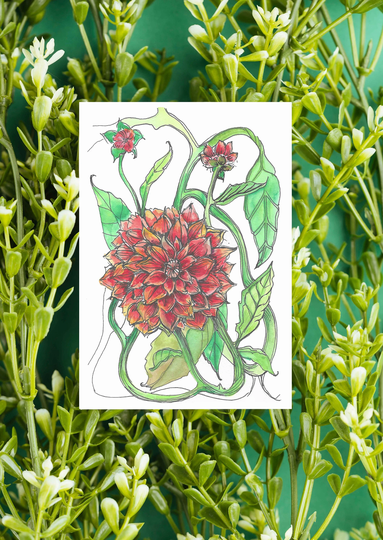 Watercolor Dahlia, Blank Floral Notecards, Flower Stationery Set, All Occasion Notecards With Envelope