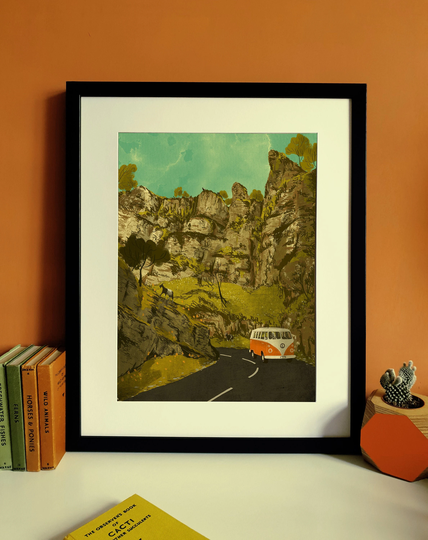 Cheddar Gorge Vw Campervan Somerset Illustration Print A3