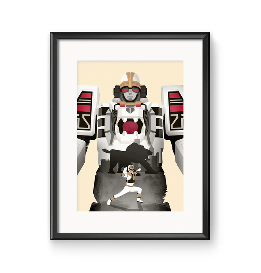 Mighty Morphin Power Rangers Tigerzord White Ranger Poster Print