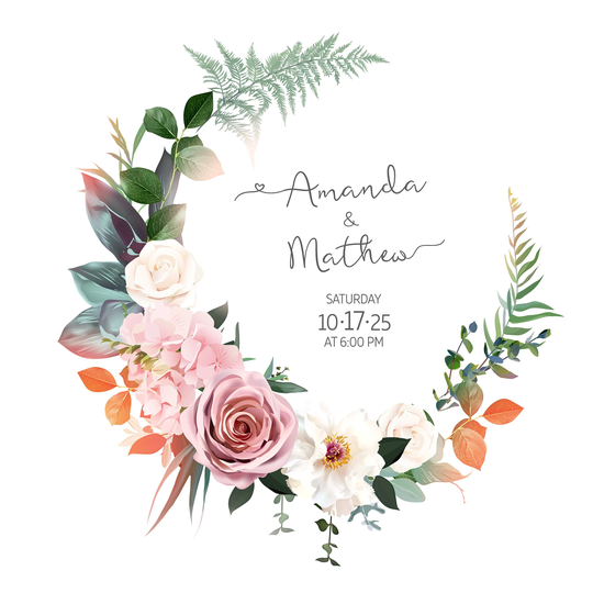 Blush Pink Roses, Hydrangea, Ivory Peony Vector Design Invitation Frame. Rustic Wedding Greenery. Orange, Green, Dusty Pink, White Tones