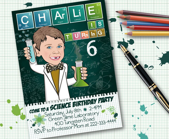 Science Birthday Party Invitation For Boy Or Girl - Illustrated From Your Photo Digital File