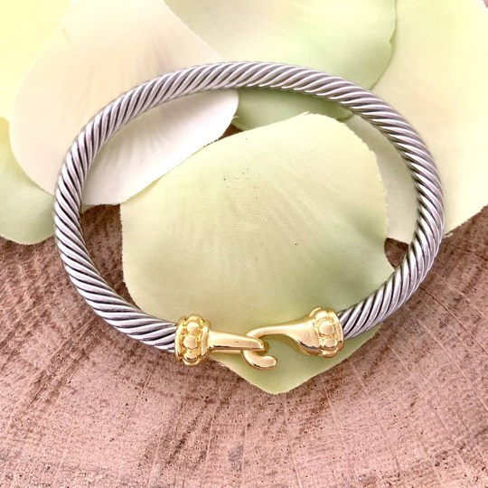 Classic 5mm Cable Buckle Hook Bracelet Simple Stackable Must Have Item. Everyday Two Tone Gold Plated
