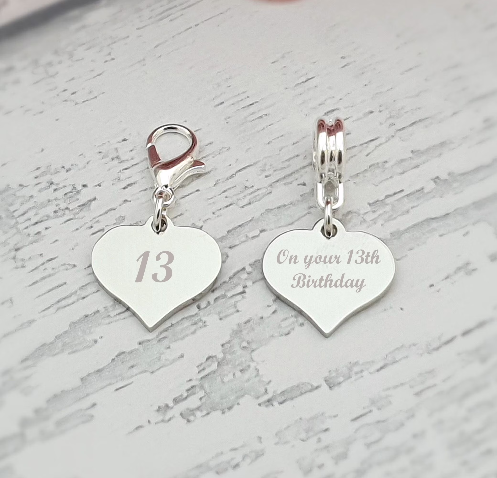 Personalised Engraved 13Th Or Sweet 16 Birthday Charm With A Lobster Clasp Bail Fits European Bracelets