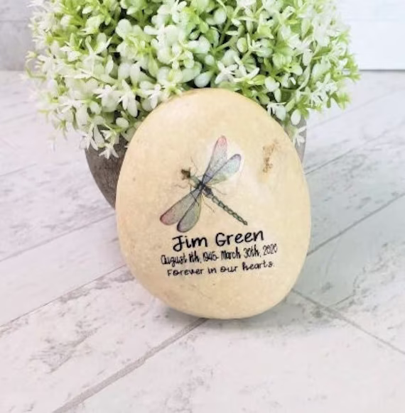 Dragonfly Memorial Stone| Natural Stone, Beach Rock, Personalizable, Remembrance Stone, Pocket Stone, Garden Stone, Condolence Gift, Keepsake
