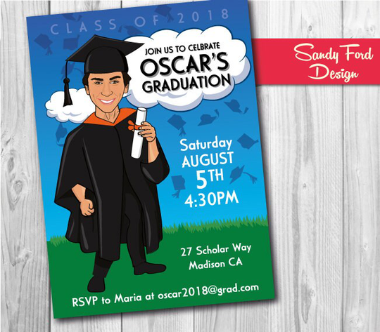 Graduation Invitation, Grad Invites, Invitation Celebration, Illustrated From Photo Digital File