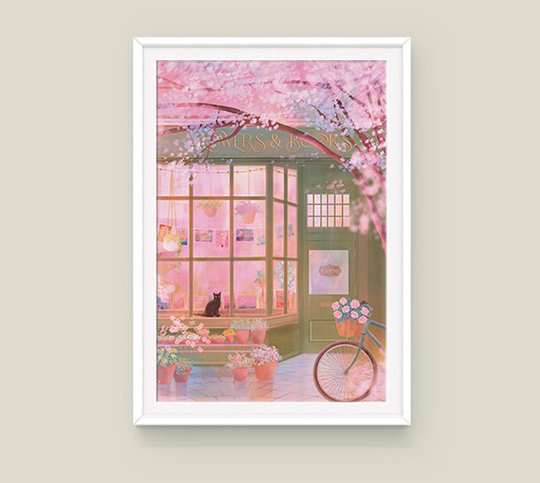 Anime Cat Poster Flowers & Books