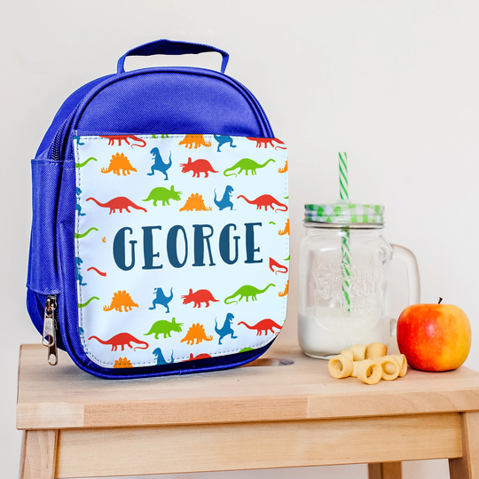 Personalised Dinosaur Pattern Lunch Bag - Back To School Supplies Name Box For Kids Nursery Toddlers