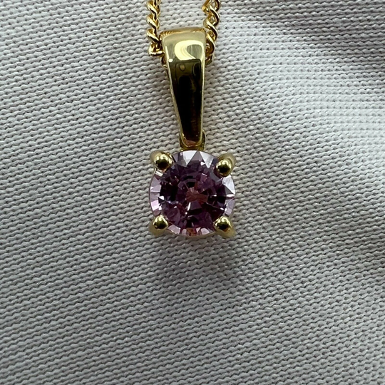 Fine Ceylon Pink Sapphire Round Diamond Cut 18K Yellow Gold Solitaire Pendant