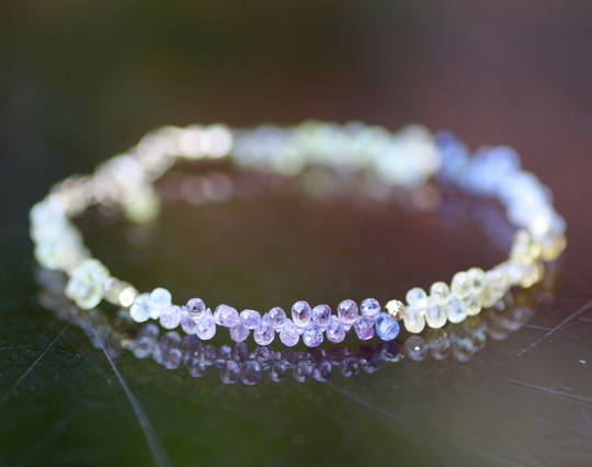 Ombre Rainbow Briolette Natural Sapphire Bracelet Solid 14K Gold , 7.28" - 7.76