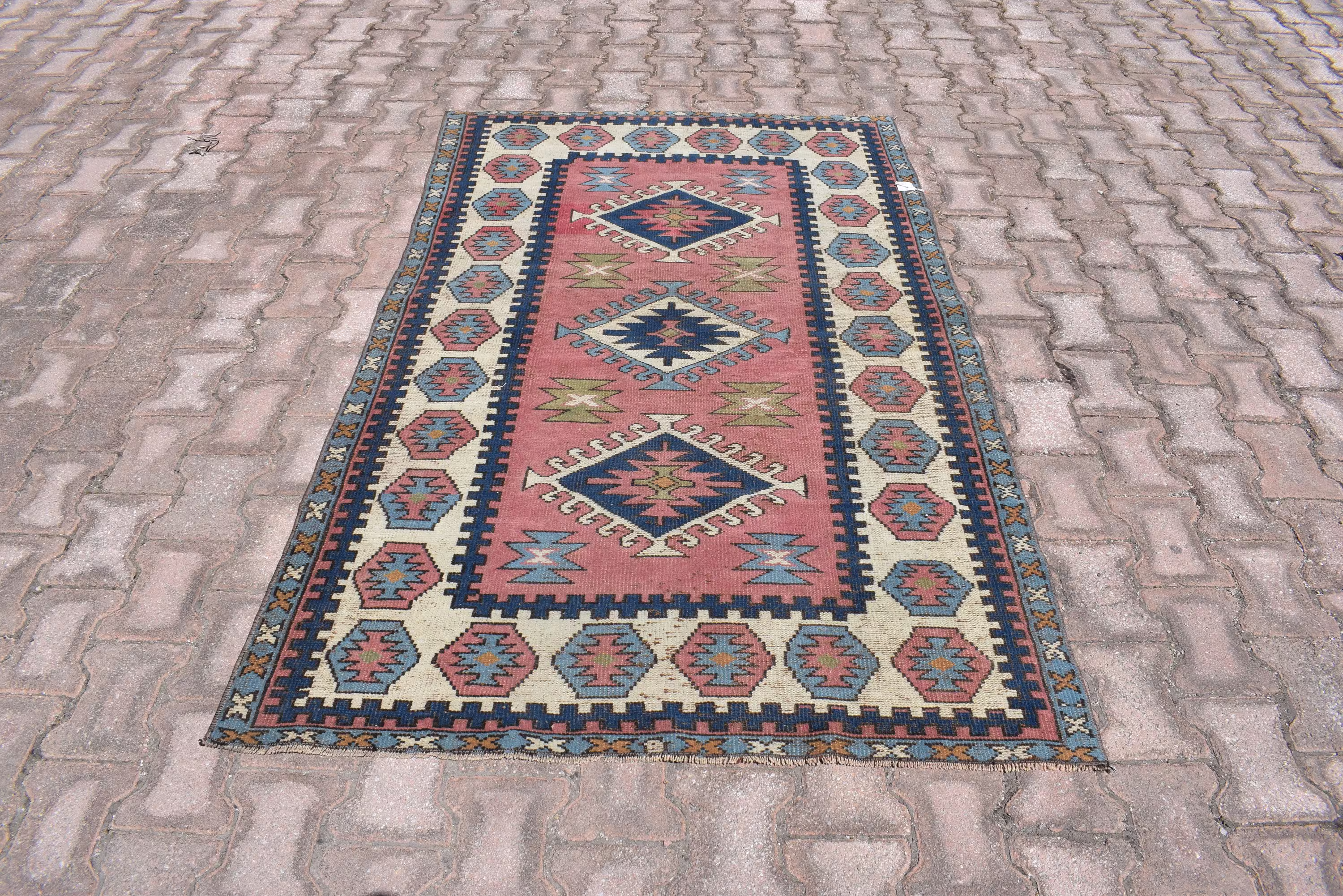 3x6 Vintage Rug, Turkish Rug, Hand Knotted Runner, Turkish Runner Rug, Blue Rug Ft, Pastel Color Rug, Runner Rug, Oushak Rug, 3'9x6'2 Ft, 6175