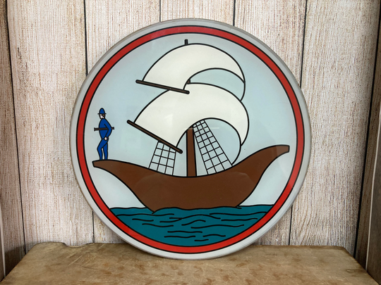 Unusual Perspex Wall Plaque, Sailing Ship With Navigator, Graphic Art Deco Style