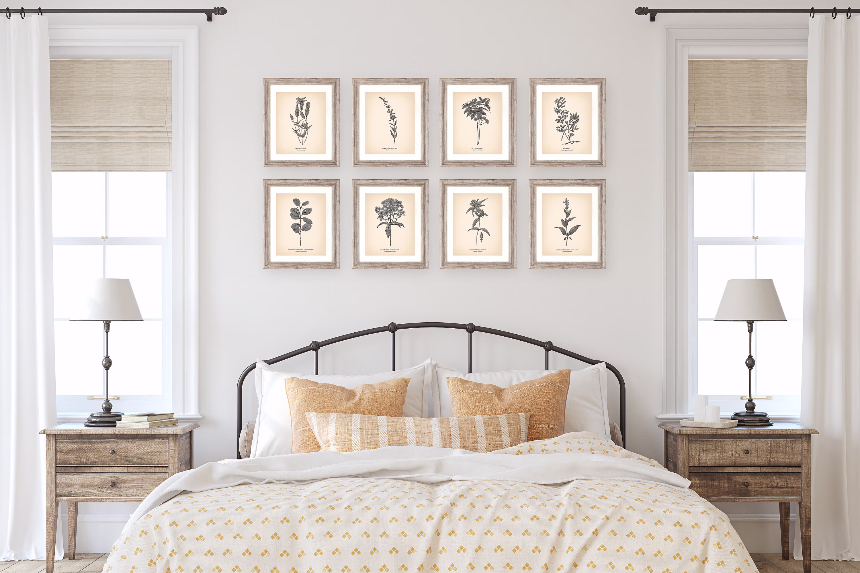 8x10'' Vintage Botanical Prints Set Of 8 Poster Print Flower Art Neutral Wall Decor Beige