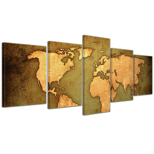 World Map 5-Piece Graphic Art on Canvas Set