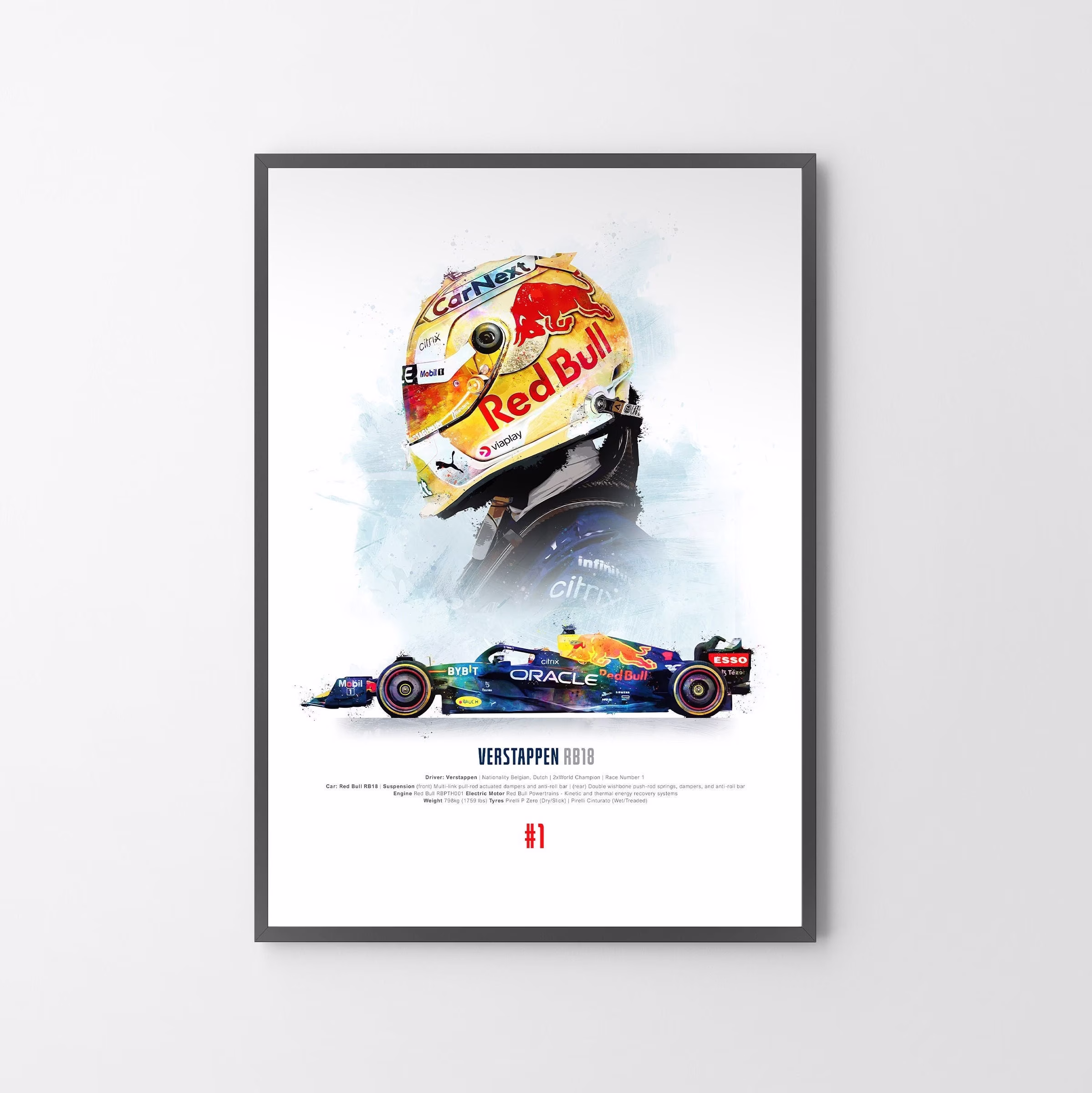 Verstappen 2022 Formula One World Champion Poster Print | Portrait Or Landscape Art Gift Illustration | Unframed