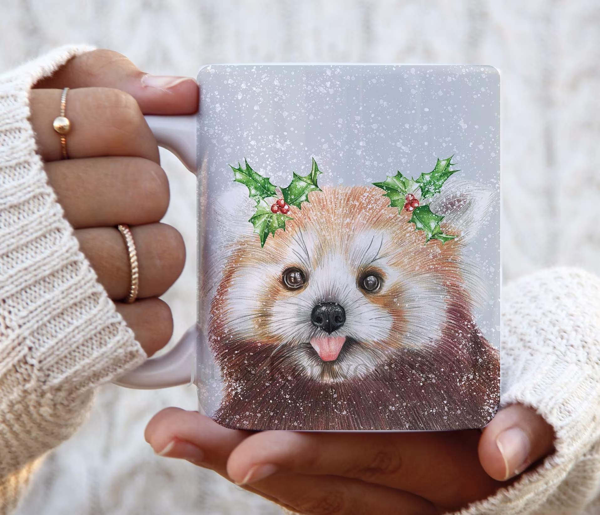 Christmas Red Panda Mug, Personalised Coffee Panda Mug & Coaster Set, Mug Coaster