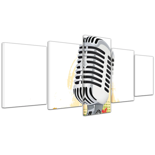 Old Microphone 5 Piece Graphic Art on Canvas Set