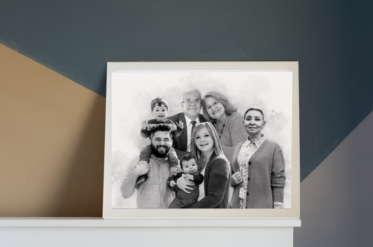 Watercolor Family Portrait From Merging Multiple Photos, Combined Picture, Gifts For Dad, Husband, Mom, Painting From Photo