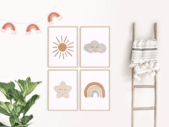 Rainbow Nursery Decor | Art Baby Girl Wall Boho Prints Neutral