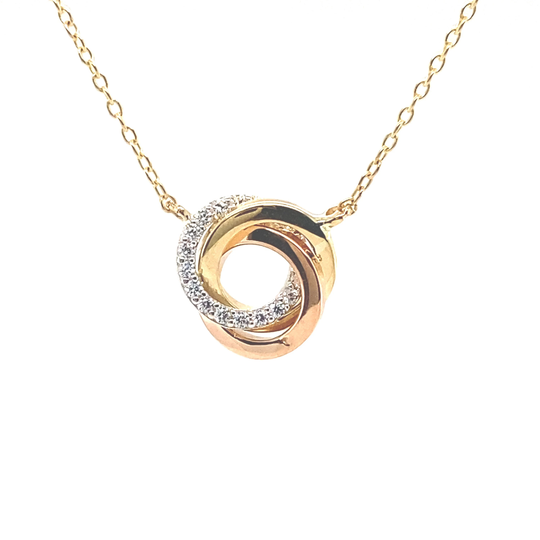 9Ct Gold Interlocking Rings Necklace Cubic Zirconia Pendant - 375 Hallmarked