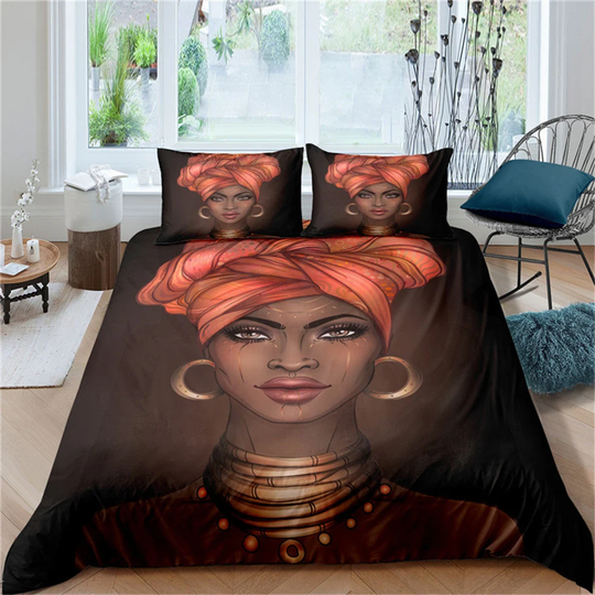 African Duvet Cover Set, Cultural Folk Graphic Art, Decorative 2 Piece Bedding Set With 1 Pillow Sham, King Size