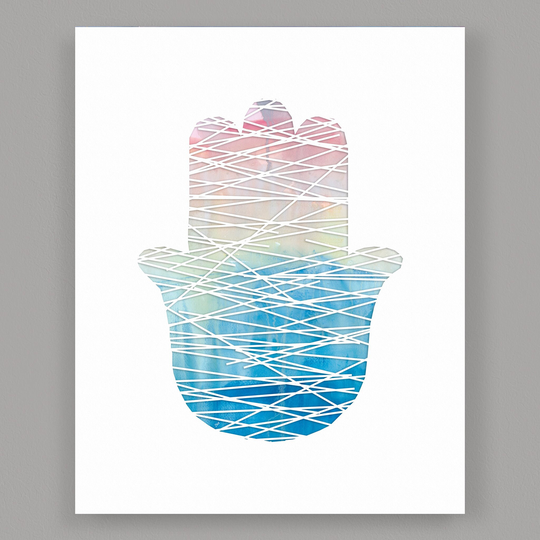 Pale Rainbow Colors With White Lines Hamsa Digital Papercut Colorful Background - Graphic Art Print