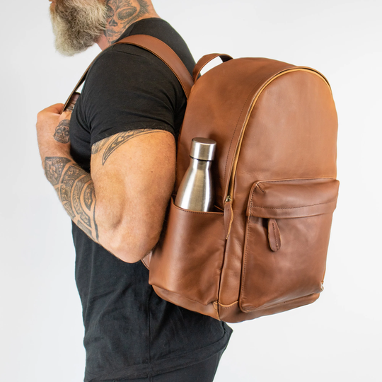 Personalized Brown Leather Backpack With 15