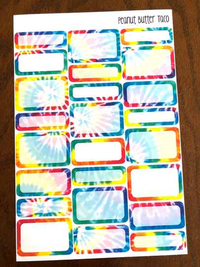 Tie Dye Mixed Boxes Planner Stickers - Vibrant Bold Bright Half Box Functional Colorful