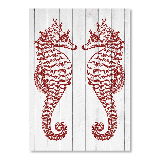 Double Seahorse Wood - Graphic Art Print on Canvas