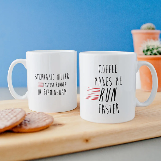 Coffee & Running Mug, Personalised Lovers Mug Gift