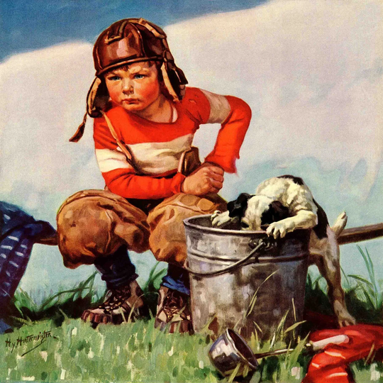 Water Boy and Dog by Henry Hintermeister - Wrapped Canvas Graphic Art Print