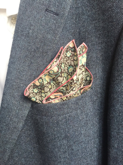 Liberty London Pocket Square. William Morris Strawberry Thief, Handkerchief, Grey & Pink Pocket Square, Groom Accessory, Bird Print Square