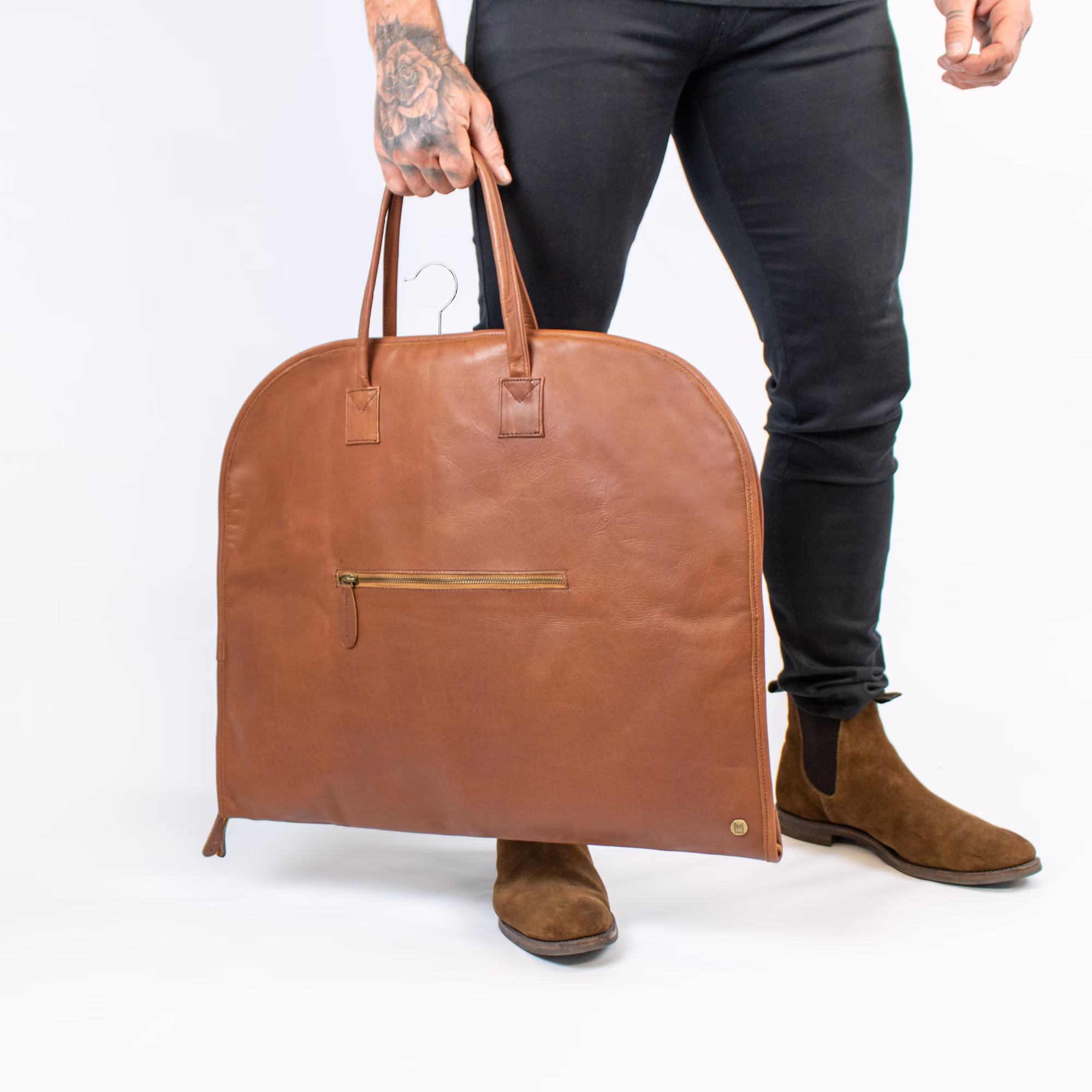 Personalized Leather Suit Carrier | Dress Or Garment With Initials| Cover Bag Protection in Brown Groomsmen Gift By Mahi