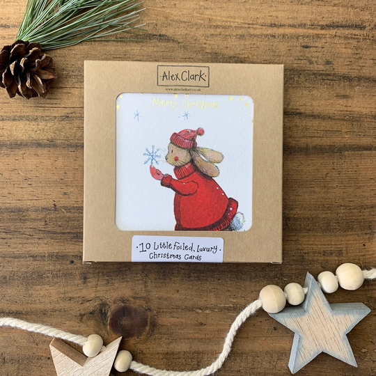 Rabbit & Snowflake Little Luxury Foil Christmas Cards Box - Pack Of 10 | xk04