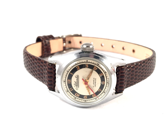 Rare Vintage Swiss Lady Watch Called Atlantic. Made in Swiss, Petite Women Watch, Classic Dial & Round Case, Leather Strap