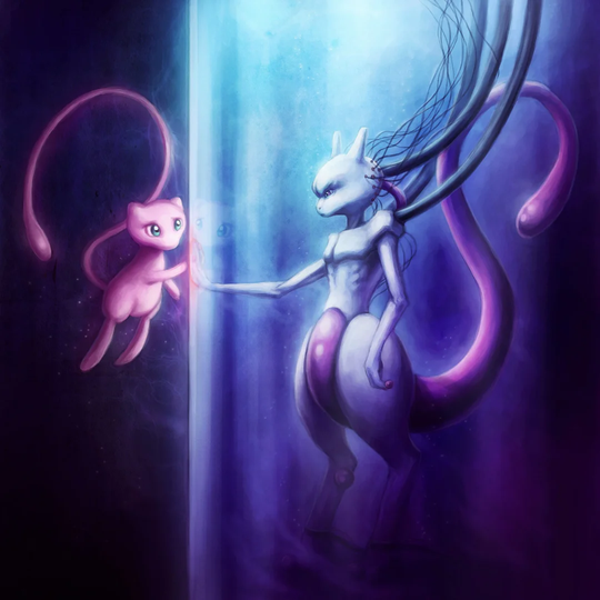 Mewtu and Mew by Jonas Jödicke - Wrapped Canvas Graphic Art Print