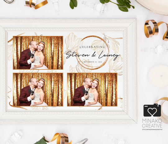 Custom Made Black Gold Floral Romantic Theme Elegant Wedding Photobooth Photo Booth Template
